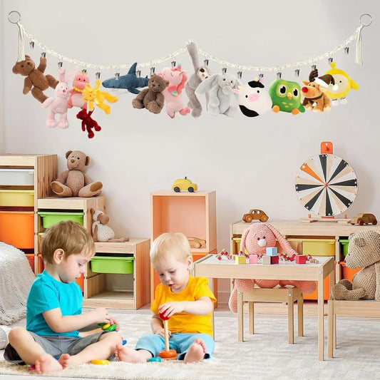 2-Piece Boho Toy Storage Chain - Hanging Plush Toy Storage Chain - For Storage And Organization Of Toys - Hanging Stuffed Animal Holder With 20 Metal Clips - Room Decoration - For Hanging Hats, Socks, Christmas Cards - Image 2