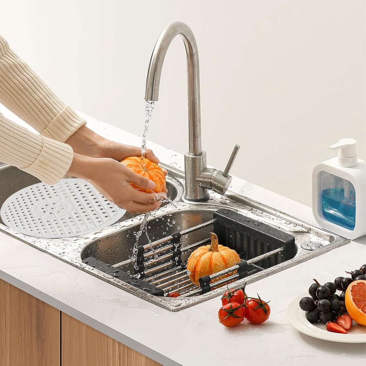 Sink Mat - ø 31 Cm - Sink Mats - For Sink - Round Sink Mat - Washbasin Mat - White Round Rubber Sink Mat - Tpr Material - Rubber Countertop Mat Sink - For Kitchen Sink Floor, Cutlery And Glassware - Washbasin Mat - White - 1 Piece - Image 5