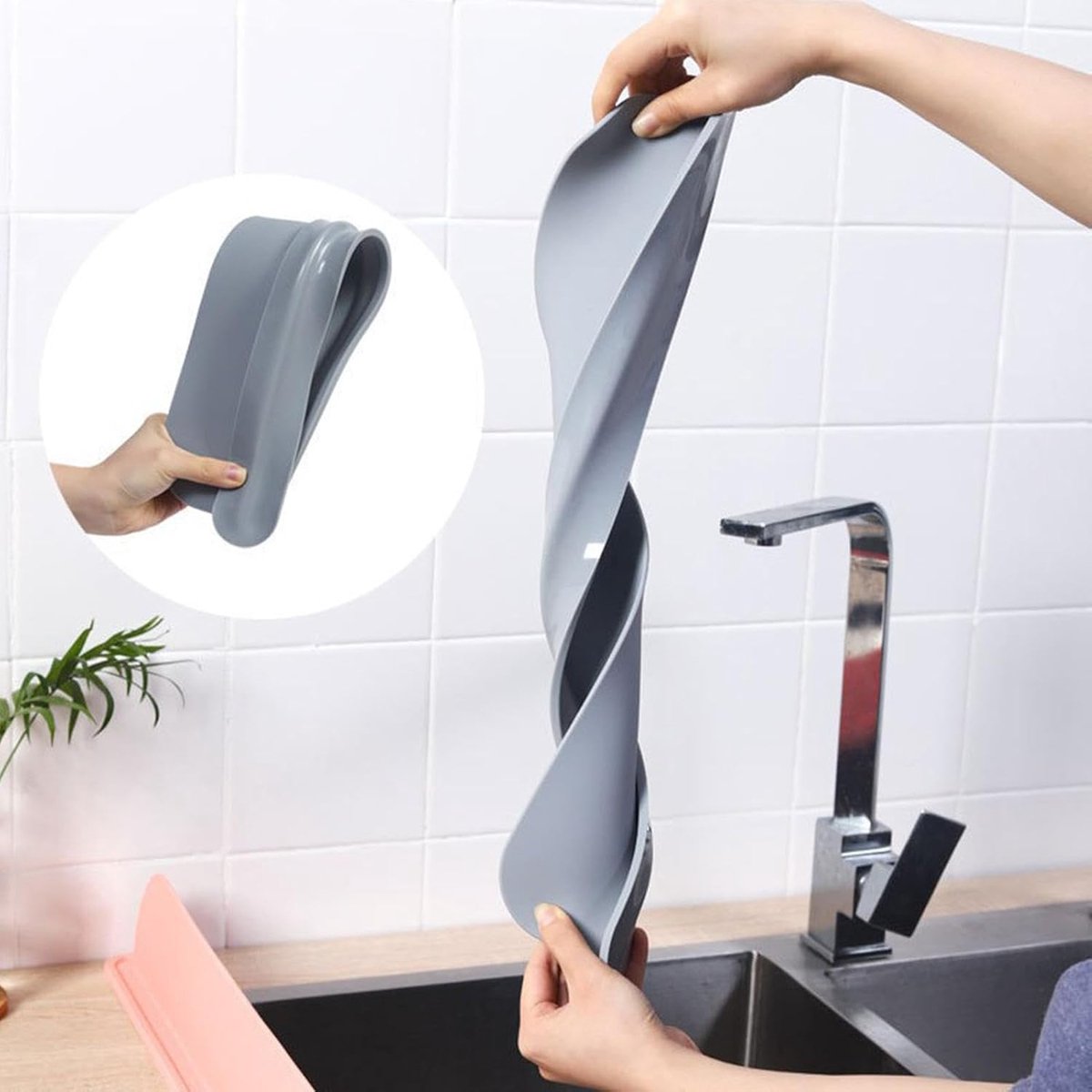 Sink Protection Mat - Countertop Accessories - Silicone Mat for Faucet - Sink - Drying Mat - Against Water - Kitchen Countertop Drying Mat - Kitchen Sink Splash Guard - For the Kitchen Faucet Basin - Reusable - Anti-Splash - Grey - Image 4