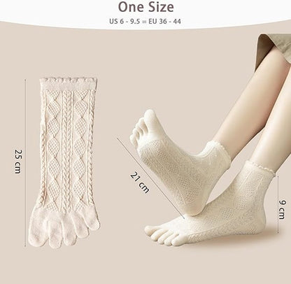 Toe Socks 6 Pairs - Women's - Toe Socks - Cotton - Yoga Socks - Smooth Toe Seam - No Annoying Seams - Toe Socks - Toesocks - Ladies - Runner Toe Socks - Sneaker Socks - Retro Fashion - Antibacterial - Breathable - Elasticity - Comfortable Socks - Image 3