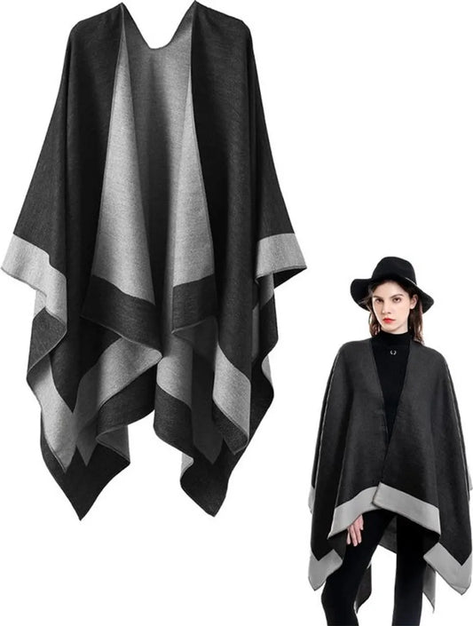 Women's Wrap - Women's Scarf - 160 x 130 Cm - Wrap Scarf - Fashion Scarf - Stole - Small Scarf - Warm Winter Scarf - Scarf for Women - Shawl - Black and Grey - Gift - Elegant