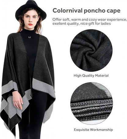 Women's Wrap - Women's Scarf - 160 x 130 Cm - Wrap Scarf - Fashion Scarf - Stole - Small Scarf - Warm Winter Scarf - Scarf for Women - Shawl - Black and Grey - Gift - Elegant - Image 2