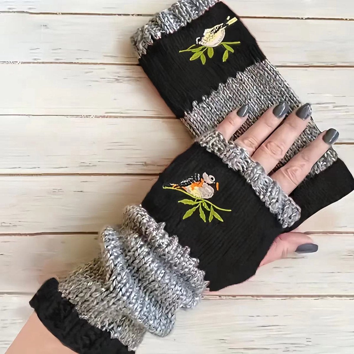 Wrist Warmers - Knitted Women's Fingerless Gloves - Wrist Warmers - Long Knitted Wrist Warmers - Fingerless Gloves - Gloves for Autumn & Winter - Black - 1 Pair - One Size - Image 3