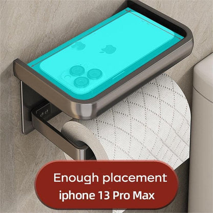 Toilet Roll Holder - With Shelf - Stainless Steel - High Load Capacity - Portable - Water Resistant - Self-Adhesive / Drilling Required - Toilet Roll Holder - Toilet Paper Holder - Tray - Grey - Incl. Screws - Easy to Install - Image 4
