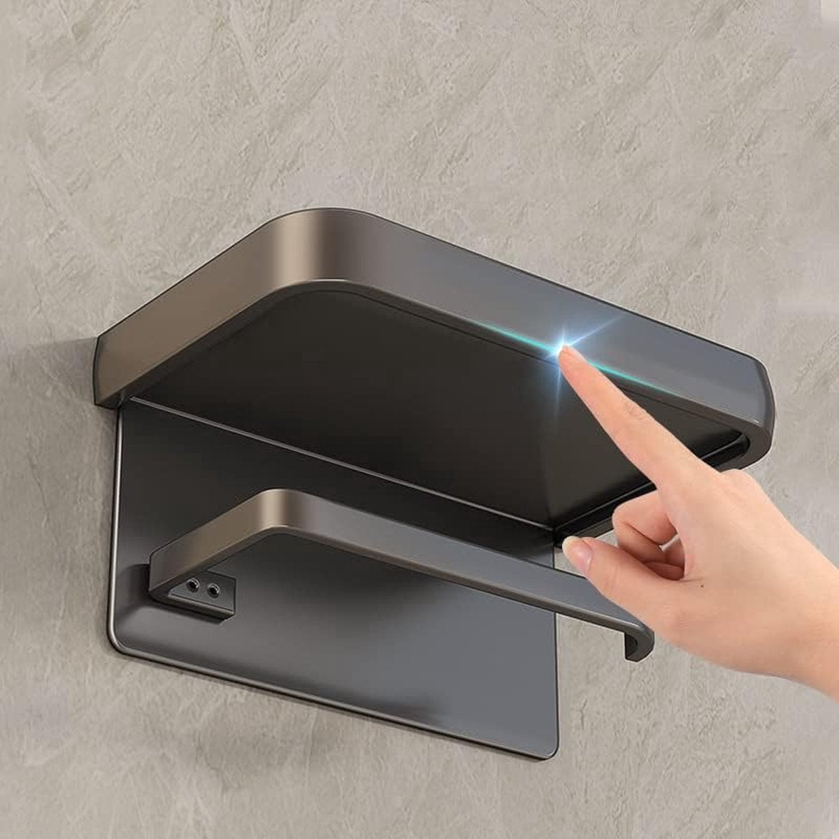 Toilet Roll Holder - With Shelf - Stainless Steel - High Load Capacity - Portable - Water Resistant - Self-Adhesive / Drilling Required - Toilet Roll Holder - Toilet Paper Holder - Tray - Grey - Incl. Screws - Easy to Install - Image 5