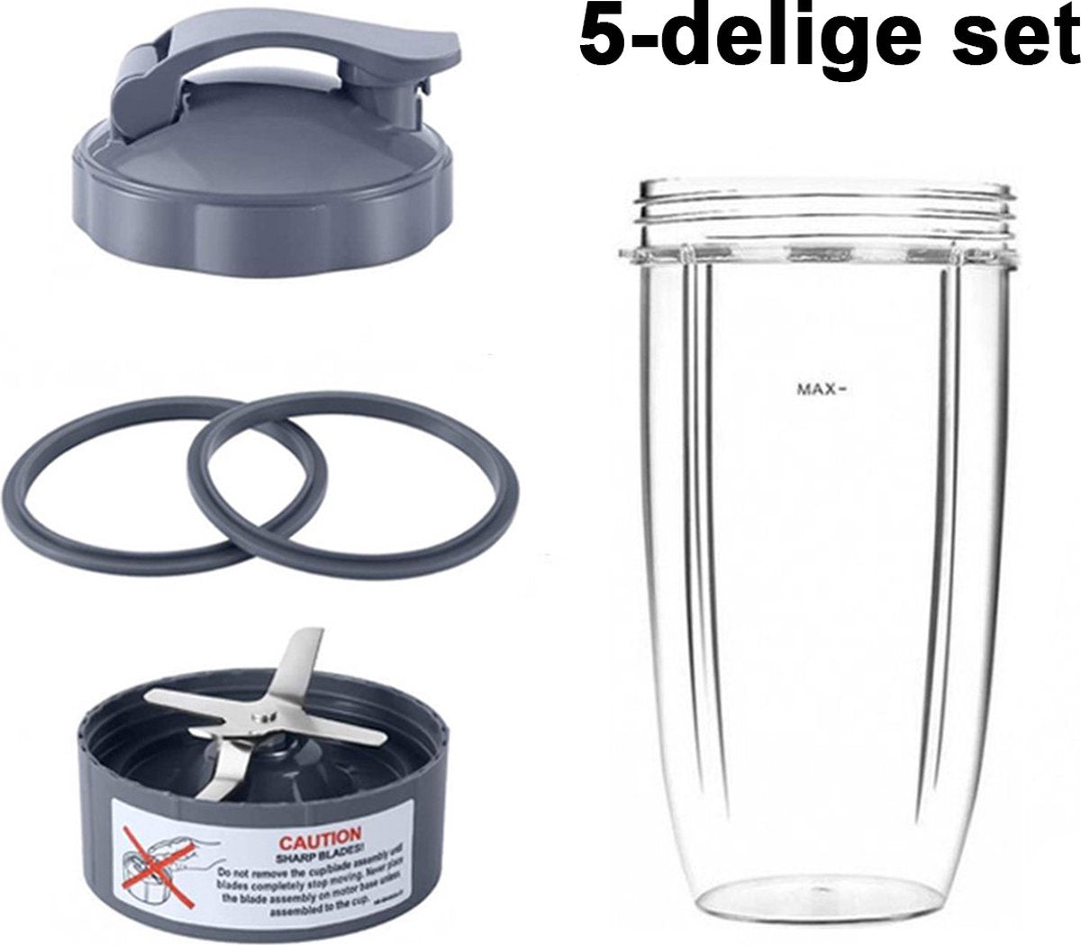 5 Pieces - Suitable for Nutribullet Blender Cup and Blade Replacement Set - Includes Large 32 Oz Cup - 1 Flip-Up Carrying Lid - 1 Premium Extractor Blade - 2 Rubber Seals - Compatible with Nutribullet 600w/900w Blenders - Image 3