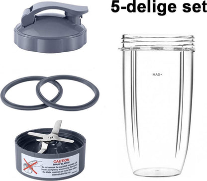 5 Pieces - Suitable for Nutribullet Blender Cup and Blade Replacement Set - Includes Large 32 Oz Cup - 1 Flip-Up Carrying Lid - 1 Premium Extractor Blade - 2 Rubber Seals - Compatible with Nutribullet 600w/900w Blenders - Image 3
