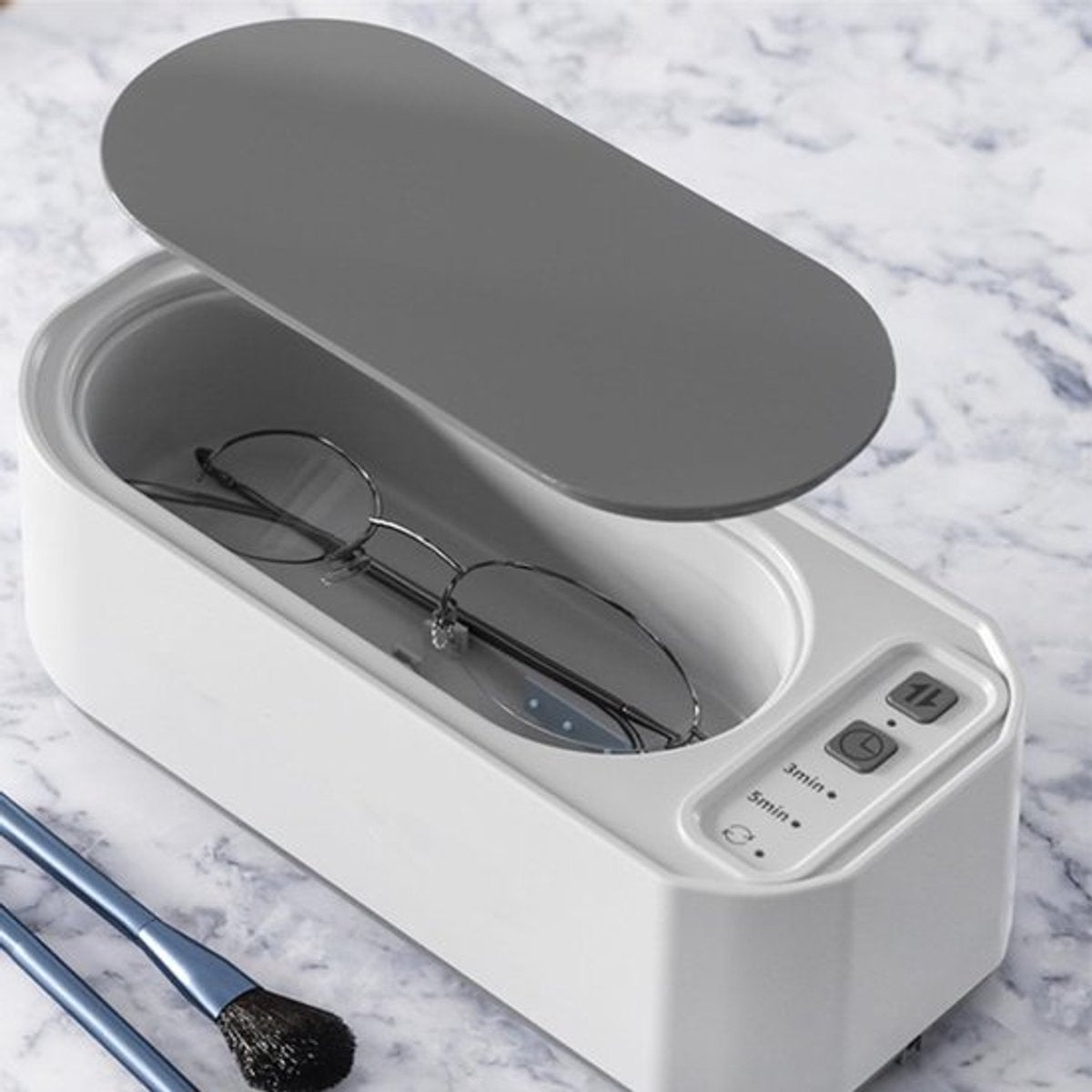 Ultrasonic Cleaner - 15 W - 360º - 50000 Hz - Cleaning Device for Glasses and Jewelry - USB Charging - For Cleaning Jewelry, Watches, Glasses, Rings, Necklaces, Razor Blades, Dentures, Tableware - White - 1 Piece - Image 2