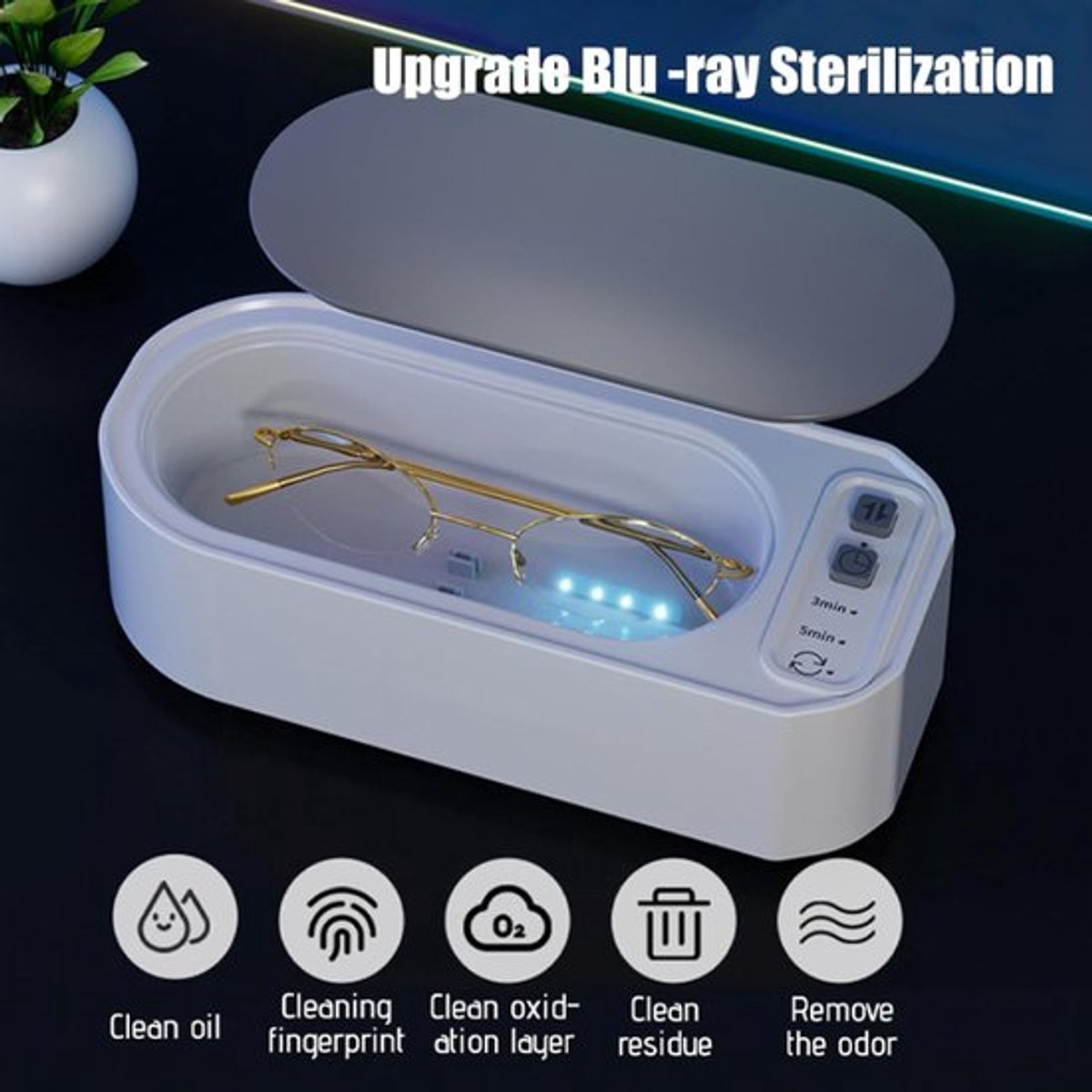 Ultrasonic Cleaner - 15 W - 360º - 50000 Hz - Cleaning Device for Glasses and Jewelry - USB Charging - For Cleaning Jewelry, Watches, Glasses, Rings, Necklaces, Razor Blades, Dentures, Tableware - White - 1 Piece - Image 5
