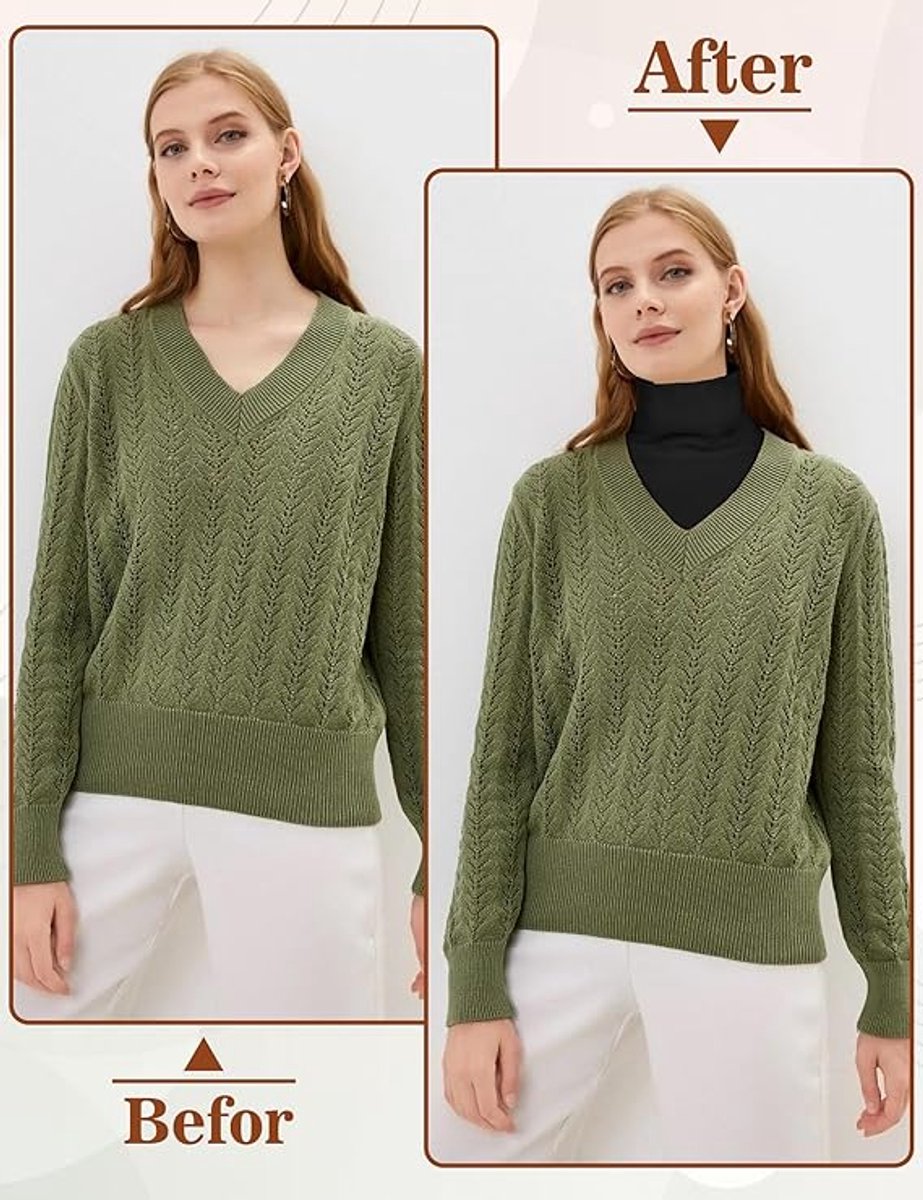 2 Pieces Faux Turtleneck Sweater Women - Windproof & Warm - Patch Turtleneck - Collars for Women - Faux Longneck Sweater - Faux Turtleneck - Fake Turtleneck - Turtleneck Collar - Turtleneck - One Size - Black and White - Women's Collar to Wear Under Somet - Image 5