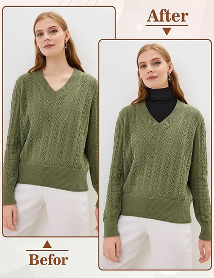 2 Pieces Faux Turtleneck Sweater Women - Windproof & Warm - Patch Turtleneck - Collars for Women - Faux Longneck Sweater - Faux Turtleneck - Fake Turtleneck - Turtleneck Collar - Turtleneck - One Size - Black and White - Women's Collar to Wear Under Somet - Image 5