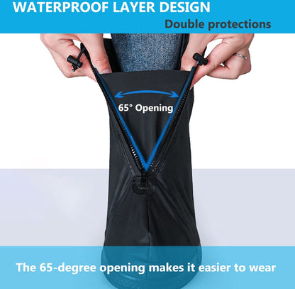 Waterproof Shoe Covers - Rain Shoe Covers - With Zipper, Drawstring and Snap - Waterproof Shoe Protectors - Motorcycle Scooter Bicycle Shoe Cover - Shoe Rain Cover - Shoe Cover - Shoe Covers - Anti-Slip - XL Size 43-45 - Black - Reusable - Image 4