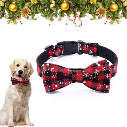 Christmas Dog Bow Tie - Festive Dog Bow Tie - Collar with Bow - Dog Collar - Red - Checkered Bowtie - Adjustable Neckline - Dog Accessories - Dog Clothing - Dogwear - Christmas - Gift - Size XL