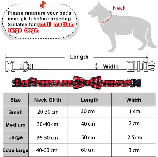 Christmas Dog Bow Tie - Festive Dog Bow Tie - Collar with Bow - Dog Collar - Red - Checkered Bowtie - Adjustable Neckline - Dog Accessories - Dog Clothing - Dogwear - Christmas - Gift - Size XL - Image 2