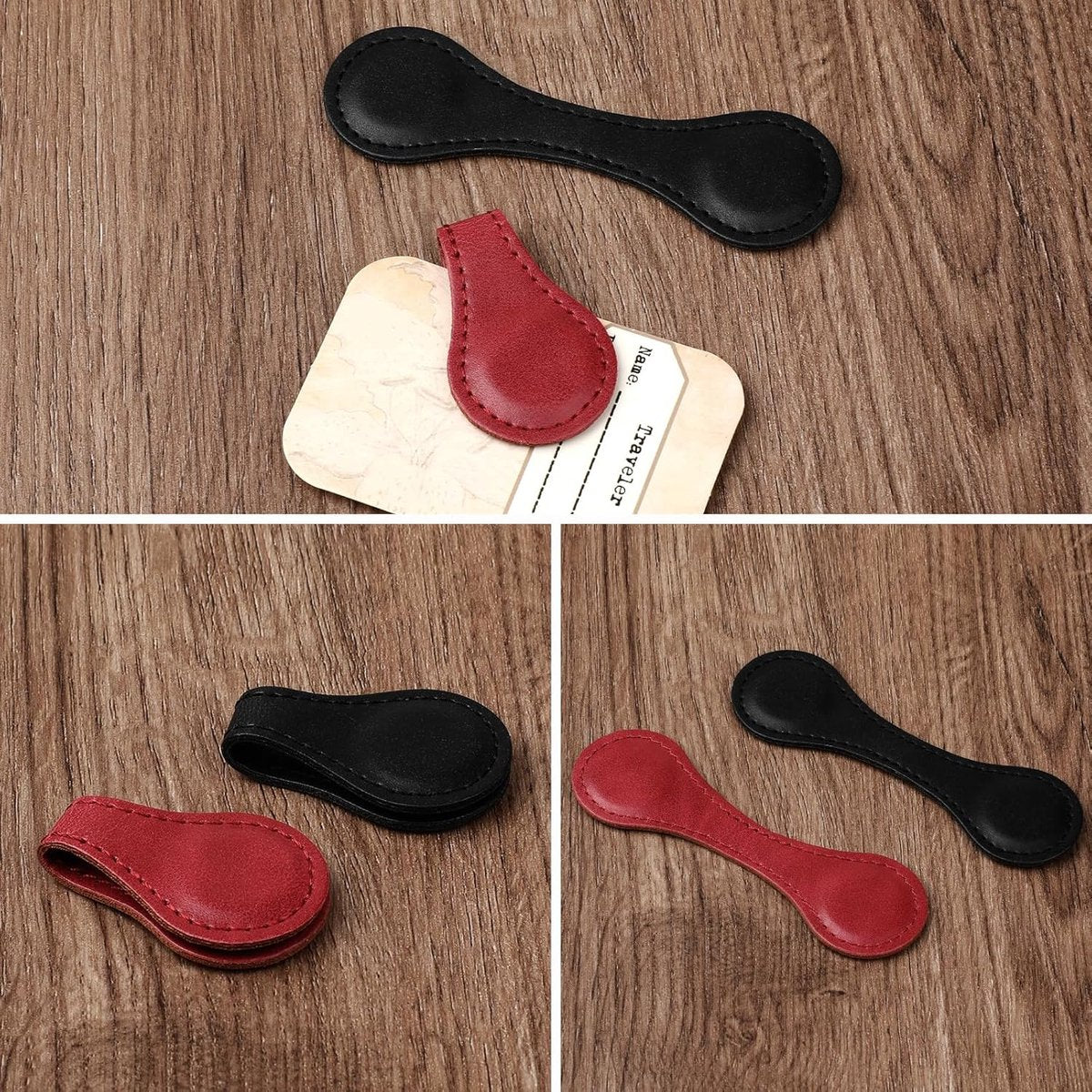 Bookmarks - 2 Pieces - Bookmark - Bookmark - Book Accessories - Page Holder - Page Holder - Magnetic Bookmark - For Both Boys And Girls - For Books/Stationery - Children - Leather - Black And Red - Image 2