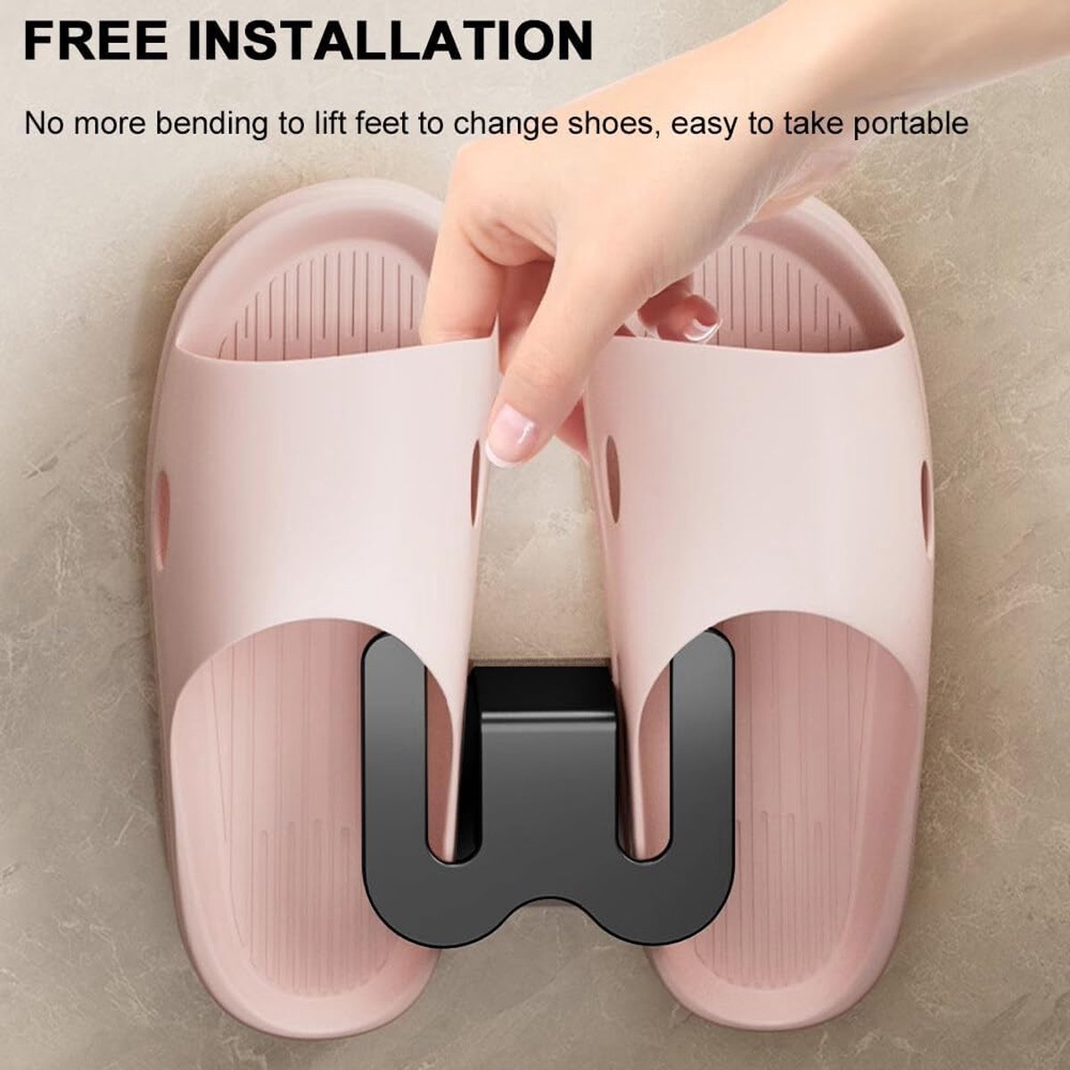 Shoe Storage - 3 Pieces - Shoe Stacker - Shoe Holder - Hanging Shoe Rack - Slipper Storage - Shoe Rack - Hooks - Space-Saving - Wall Mounting - No Drilling Required - Universal - Self-Adhesive - For Bathroom/Bedroom/Living Room - Black - Image 4