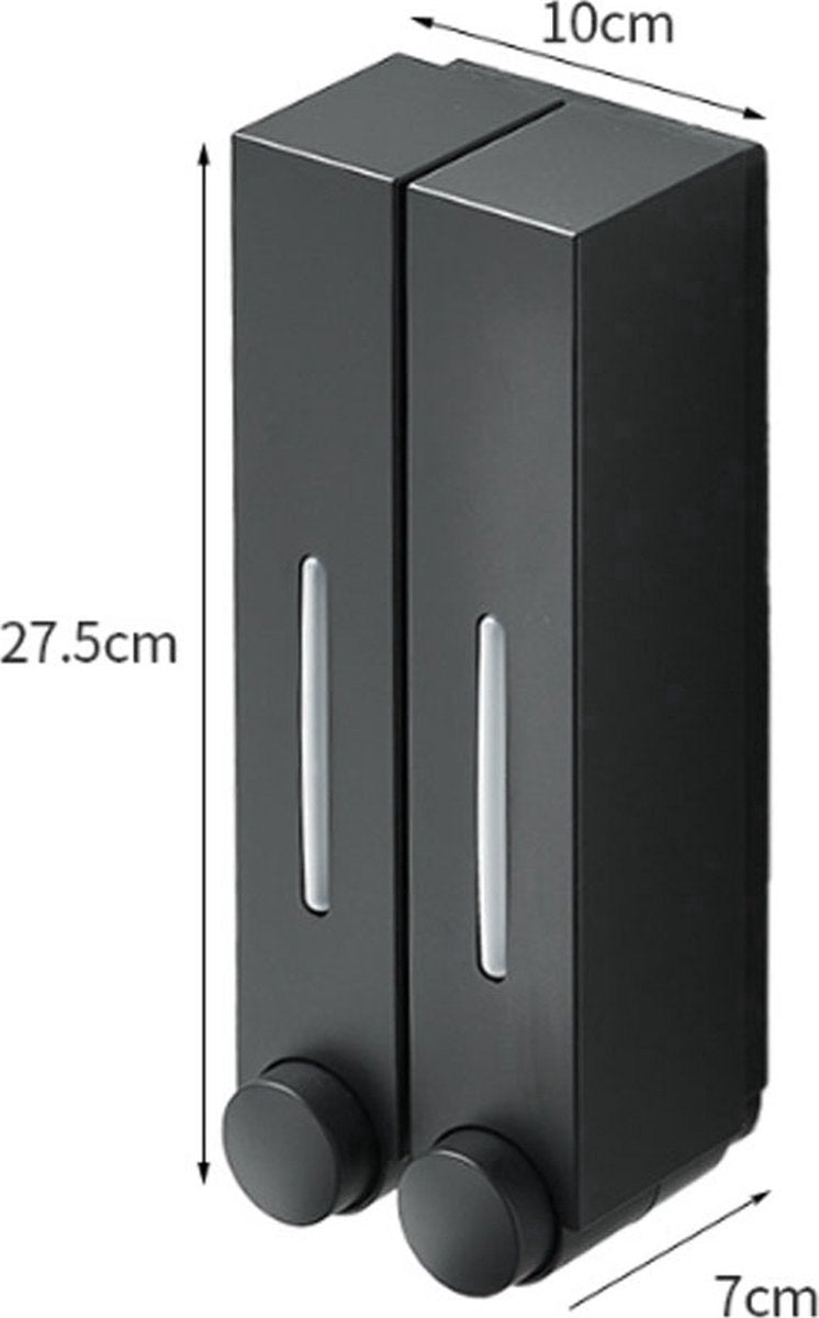 Shampoo Dispenser - Soap Dispenser - Soap Dispenser - ABS - Liquid Level Indicator - 2 Leak-Proof Reservoirs - 2x420ml - Push-Type - No Drilling Required - Soap Pump - Soap Pump - Hanging - Wall Mounting - Shower/Kitchen - Bathroom Accessory - Black - Dur - Image 2