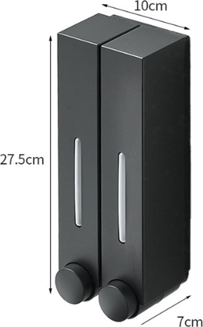 Shampoo Dispenser - Soap Dispenser - Soap Dispenser - ABS - Liquid Level Indicator - 2 Leak-Proof Reservoirs - 2x420ml - Push-Type - No Drilling Required - Soap Pump - Soap Pump - Hanging - Wall Mounting - Shower/Kitchen - Bathroom Accessory - Black - Dur - Image 2