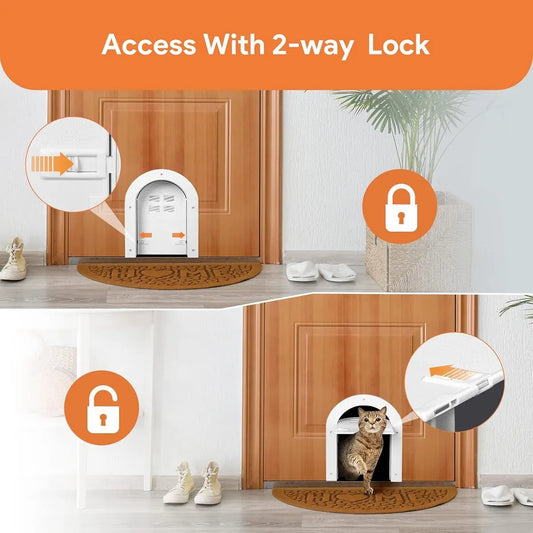 Cat flap - Cat flaps - Cat flap with tunnel - Small cat flap - Cat door - White - Magnetic closure - Waterproof - Suitable for medium & small cats - Indoor & outdoor doors - Size M - Image 2
