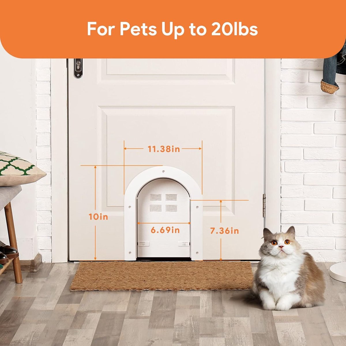 Cat flap - Cat flaps - Cat flap with tunnel - Small cat flap - Cat door - White - Magnetic closure - Waterproof - Suitable for medium & small cats - Indoor & outdoor doors - Size M - Image 3