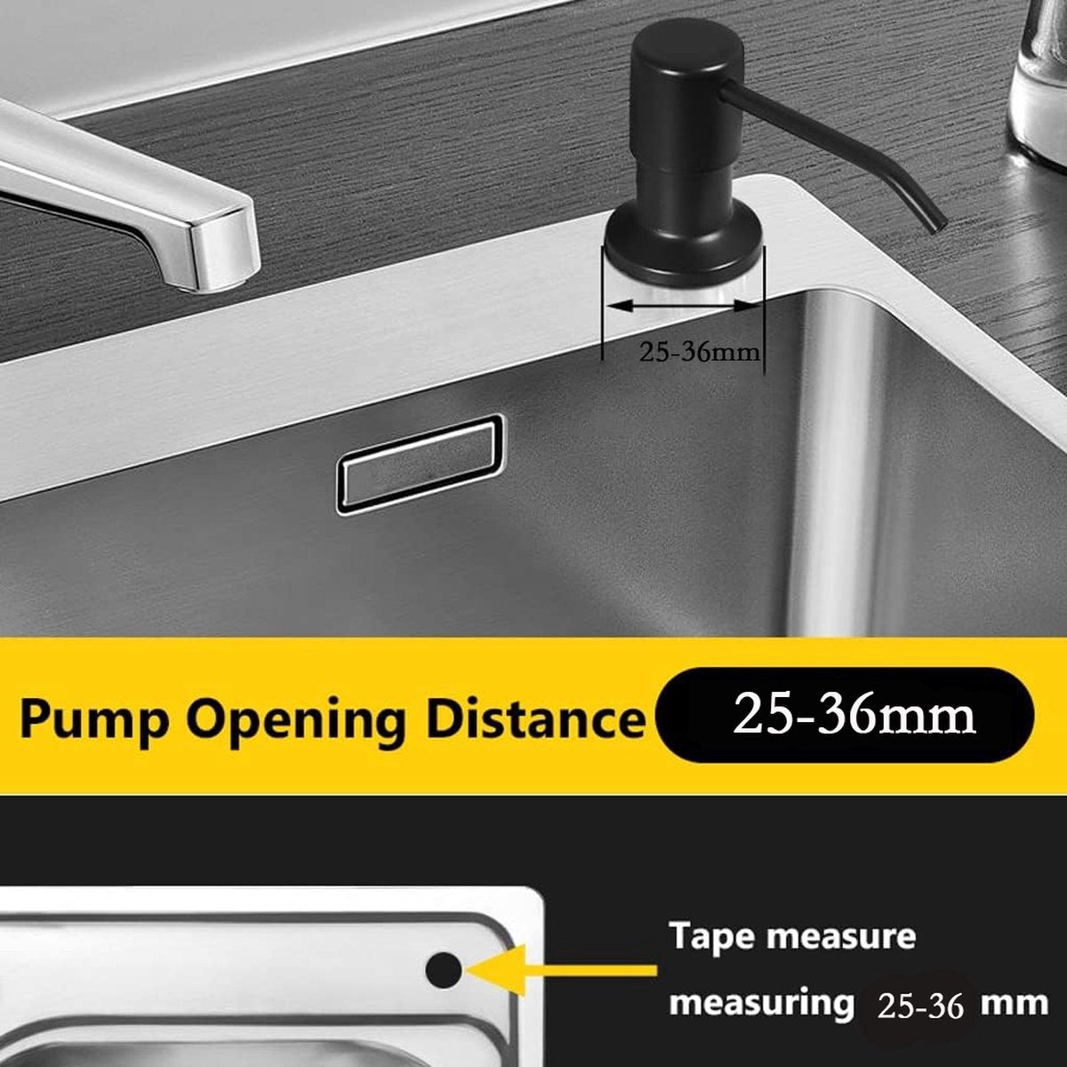 Built-in Soap Dispenser - 300ML - Stainless Steel - 360° Rotatable - Convenient - Practical - Durable - Refillable Set - 26-31mm Hole In Sink Or Countertop - Curved Spout - Soap Pump - Soap Pump - For Home Countertop - Black - High Quality - Image 2