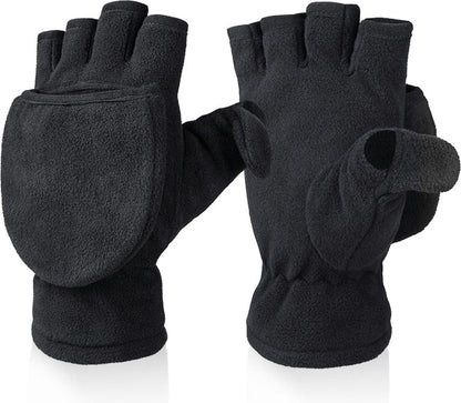 Fingerless Knitted Gloves with Hood - Winter Gloves - , Fingerless Polar Fleece Gloves - Fingerless Warm Gloves - Windproof Gloves with Flip Cover for Men and Women - 1 Pair