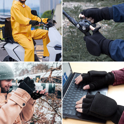 Fingerless Knitted Gloves with Hood - Winter Gloves - , Fingerless Polar Fleece Gloves - Fingerless Warm Gloves - Windproof Gloves with Flip Cover for Men and Women - 1 Pair - Image 3