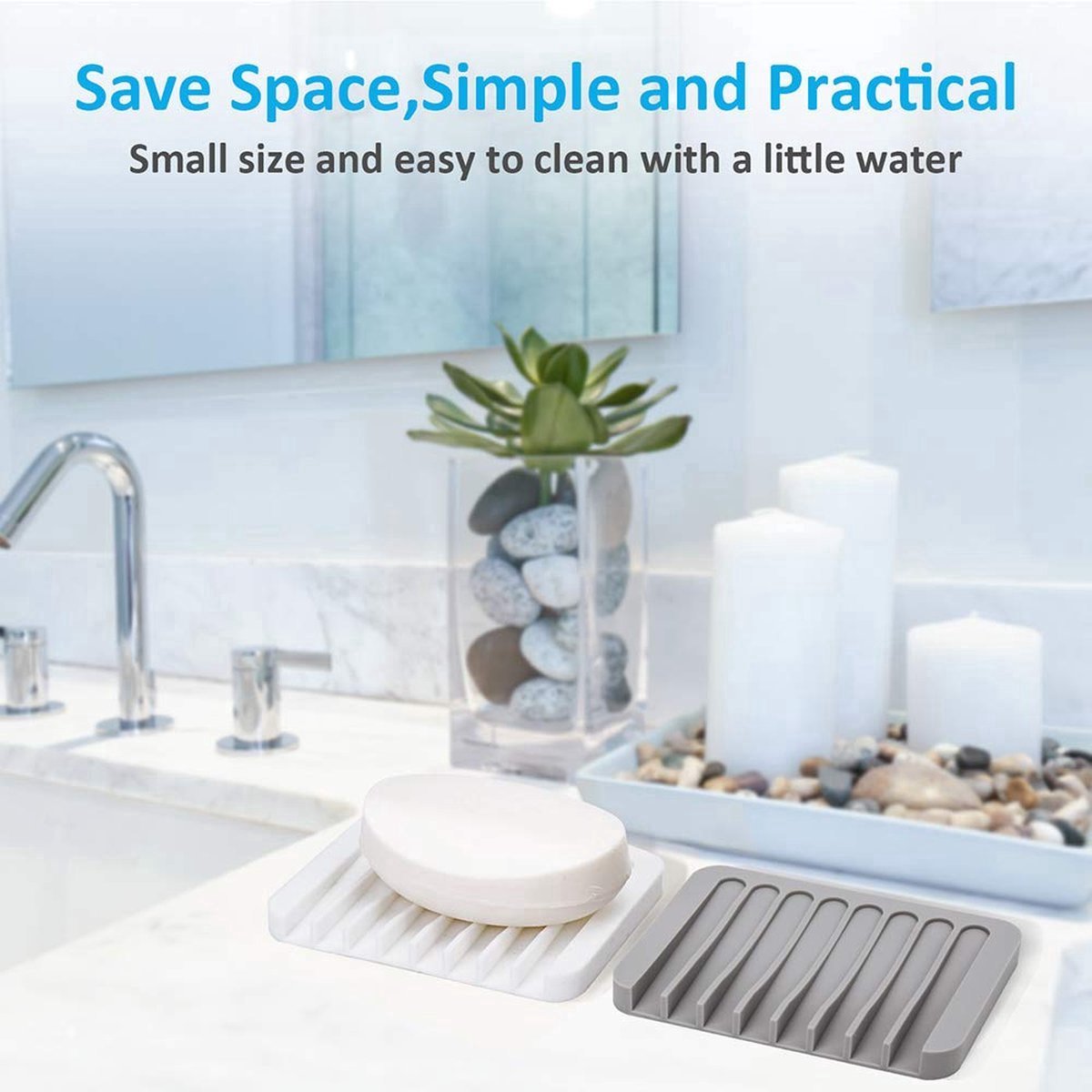 2x Soap Dish - Silicone Soap Dish - Hand Soap - Soap Holder with Drain - Bathroom Accessories - Soap Holder - Soap Mat - Soap Rack - Soap Box - Shower - Sustainable - Grey and White - Image 3