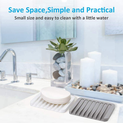 2x Soap Dish - Silicone Soap Dish - Hand Soap - Soap Holder with Drain - Bathroom Accessories - Soap Holder - Soap Mat - Soap Rack - Soap Box - Shower - Sustainable - Grey and White - Image 3