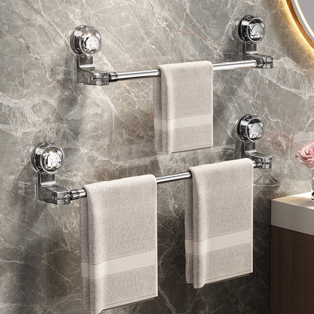 Towel Bar - Extendable Towel Holder 30-60 Cm - Bathroom Towel Rack - Towel Holder - Suction Cup No Drilling - For Bathroom, Kitchen - Swivel - Corner Towel Rack - Wall Mounting - Image 3