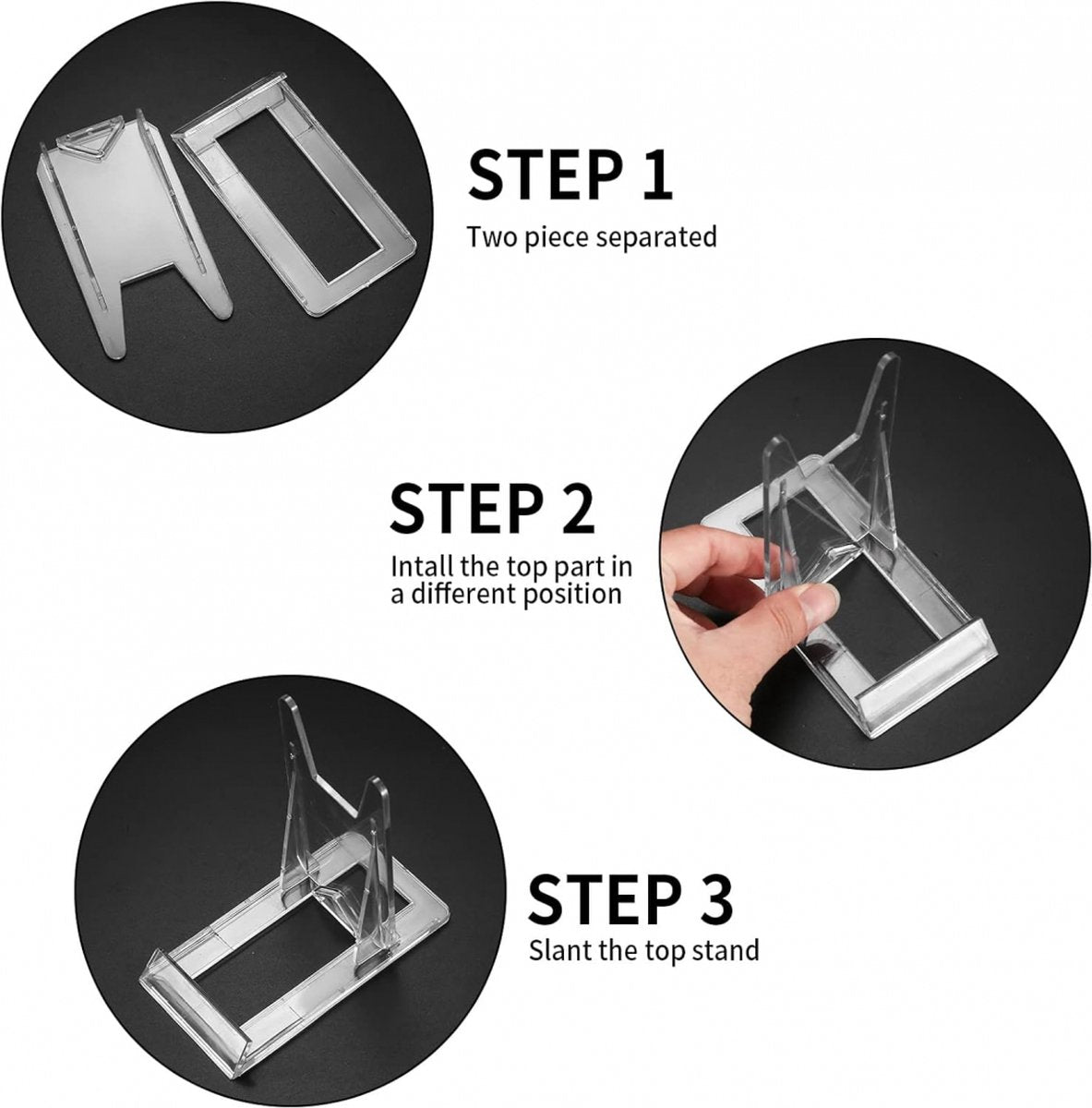 Plate Stand - 6 Pieces - Plate Rack - Plate Holder - Plate Display - Sliding Stand - Phone Holder - Business Card Holder - Book Stand - Support - Rack - Plates and Books - Cookbook Display - For Decorative Plates - Durable - Transparent - Image 3
