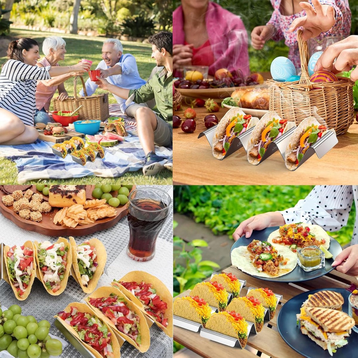 Taco Holder with 3 Compartments - Set of 2 - Stainless Steel - Taco Holder - Tortilla Holder - Tortilla Stand - Taco Rack - Taco and Tortilla Rack - Oven Safe - For 6 Tacos - Serving Dishes - Cooking & Dining - Cookware - Image 3