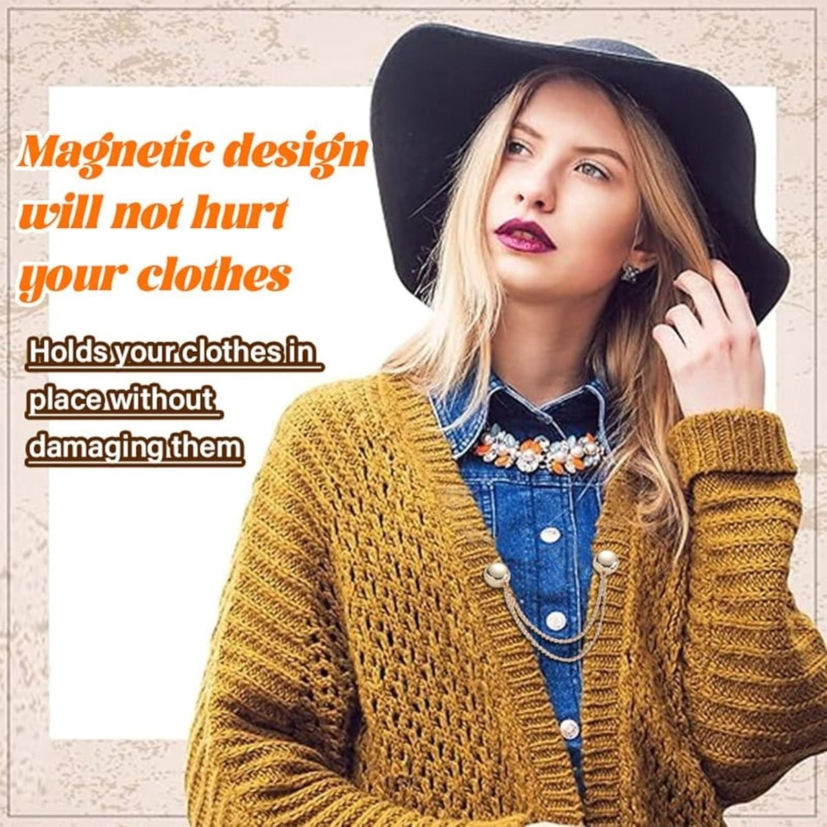 Magnetic Cardigan Clip - 3 Pieces - Cardigan Clamp - Mini Magnetic Brooch - With Chains - Women's Cardigan Fastener - Women's Cardigan Clip - Cardigan Pin - Cardigan Clip - Magnetic Brooch - Magnetic Headscarf - Scarf - Blouse - Knitted Coat - Dresses - C - Image 5