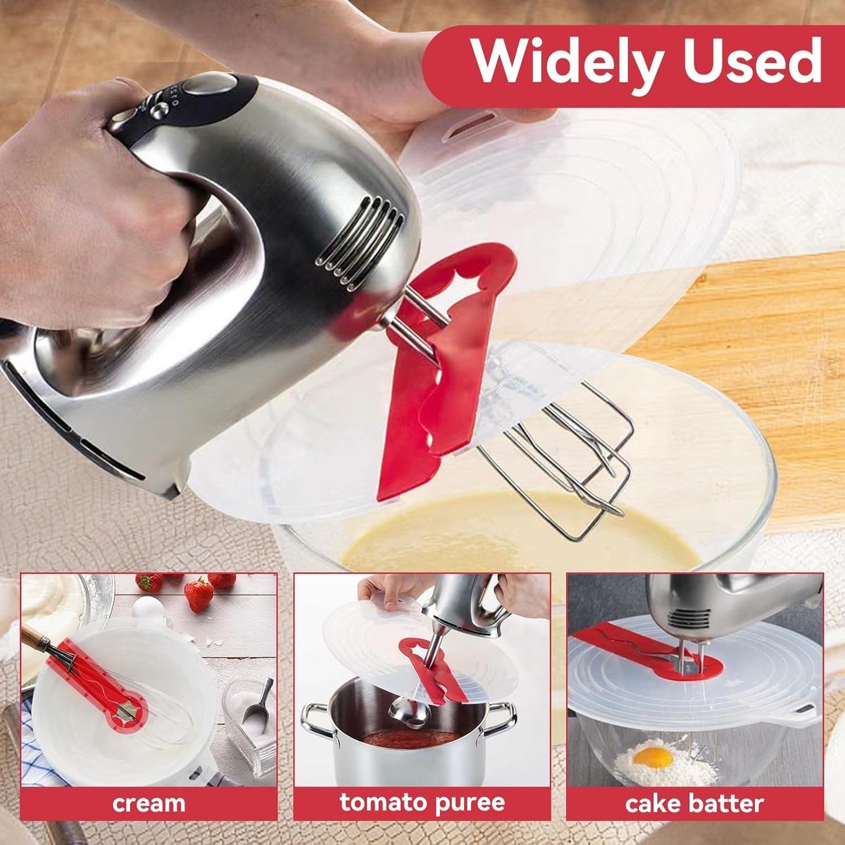 Immersion Blender Splatter Guard - Splash Guard - Splash Guard for Mixer - ø 34 Cm - Whisk & Beater - Silicone Anti-Splash Lid - Universal - Fits Most Immersion Blenders - Dishwasher Safe - Lid for Mixing Bowl - Kitchen Gadgets, Accessories - For Mixer - Image 4
