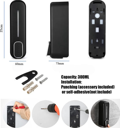 Shampoo Dispenser - Soap Dispenser - Refillable - Large Capacity - 350 ml - Wall-Mounted - Soap Pump - Small Soap Pump - Black - Wall Mount - Easy to Install - No Electricity Required - Durable - For Bathroom, Hotel - Image 2