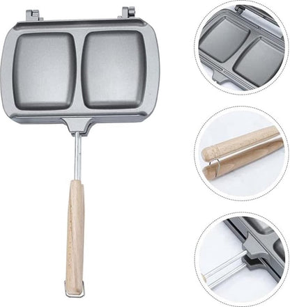 Reversible Sandwich Maker - Double-Sided Frying Pan - Contact Grill - Non-Stick Gas Toaster - Sandwich Plate - With Handle - Omelet Sandwich Maker - Grey - Image 4