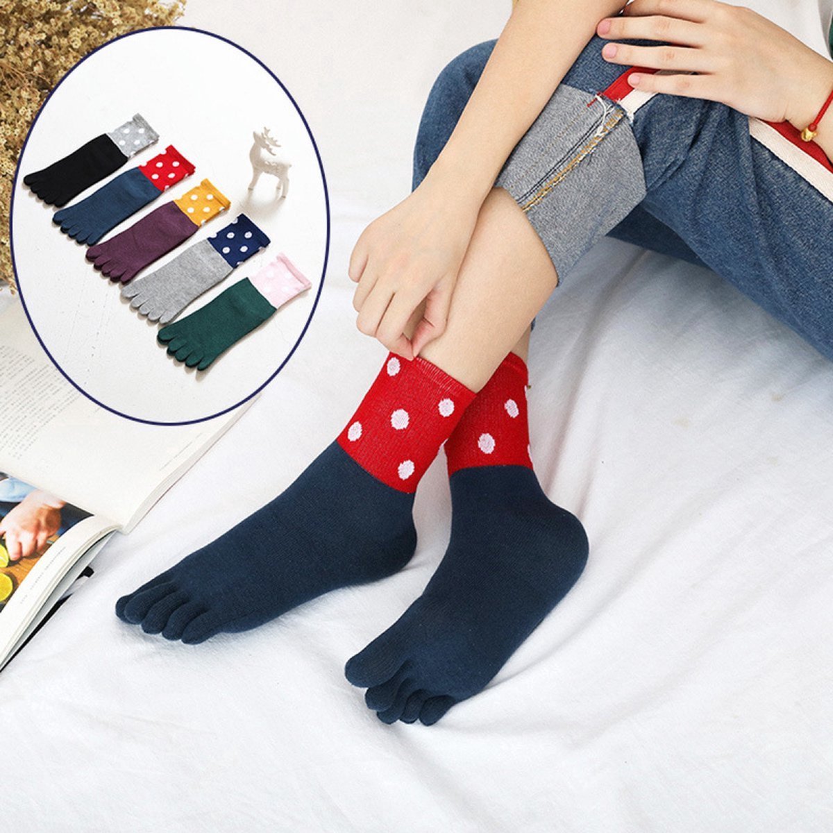 Toe Socks 5 Pairs - Toe Socks - Women's - Cotton - Yoga Socks - Smooth Toe Seam - Runner Toe Socks - Flip-flop Socks - Toe Socks - Toe Socks - Toesocks - Ladies - Antibacterial - Breathable - Comfortable Socks - Image 4