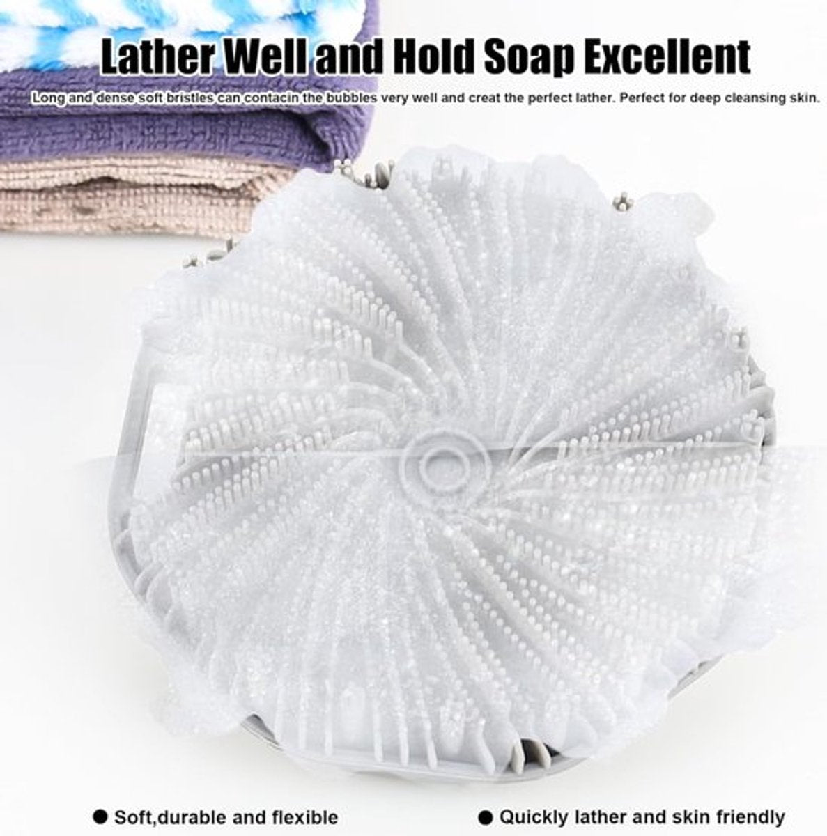 Silicone Bath Brush - 2 Pieces - Dry Brush Skin Brush - Back Scrubber - Body Scrubbers - Body Brush - Back Brush Shower - Shower Brush - Silicone Brush - Massage - Bath & Shower Accessories - Easy Lathering - Ergonomic Handle - Grey - Image 5
