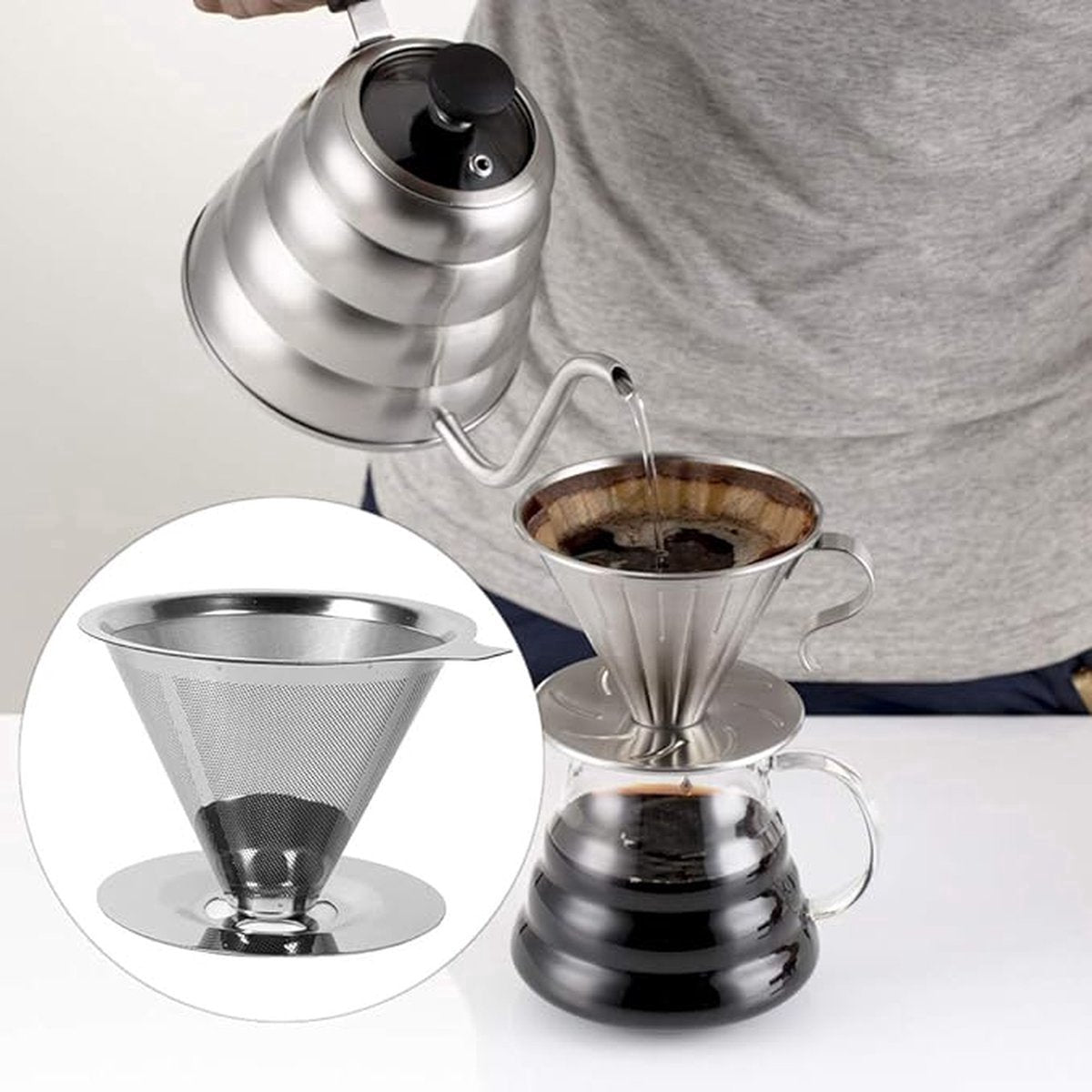 Reusable coffee filter for 6 cups - stainless steel permanent filter - clean after use - Image 5