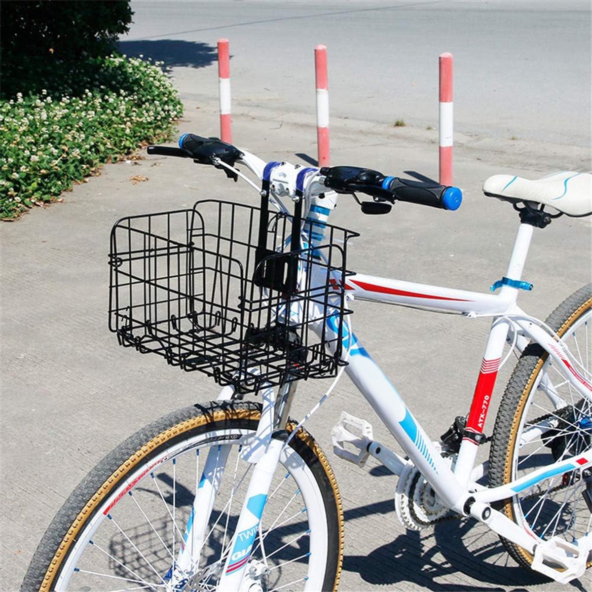 Bicycle Basket - Professional Front Bicycle Basket - Universal Handlebar Bicycle Basket - Small Bicycle Basket - Bicycle Crate - Fine Mesh Steel - with Handle and Hooks - Ideal for Bicycle / Scooter / Everyday Cyclists / Cycling Enthusiasts - Black - Image 2