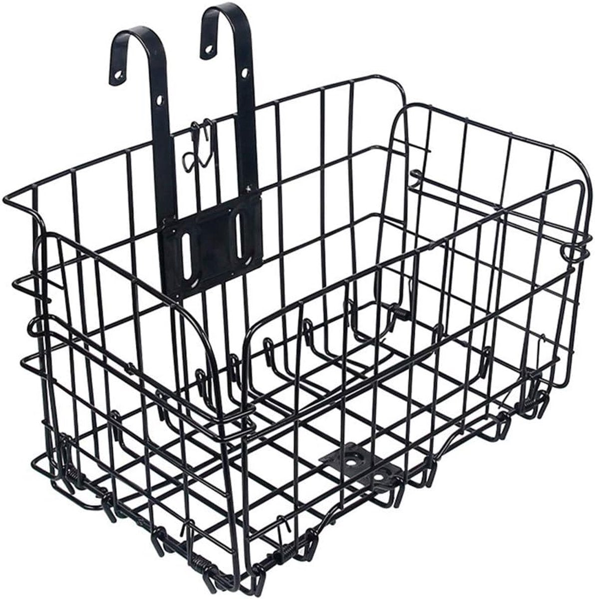Bicycle Basket - Professional Front Bicycle Basket - Universal Handlebar Bicycle Basket - Small Bicycle Basket - Bicycle Crate - Fine Mesh Steel - with Handle and Hooks - Ideal for Bicycle / Scooter / Everyday Cyclists / Cycling Enthusiasts - Black - Image 4