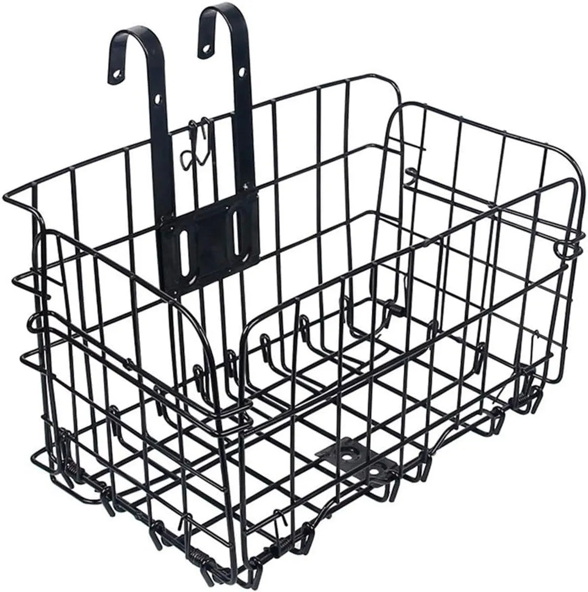 Bicycle Basket - Professional Front Bicycle Basket - Universal Handlebar Bicycle Basket - Small Bicycle Basket - Bicycle Crate - Fine Mesh Steel - with Handle and Hooks - Ideal for Bicycle / Scooter / Everyday Cyclists / Cycling Enthusiasts - Black - Image 4