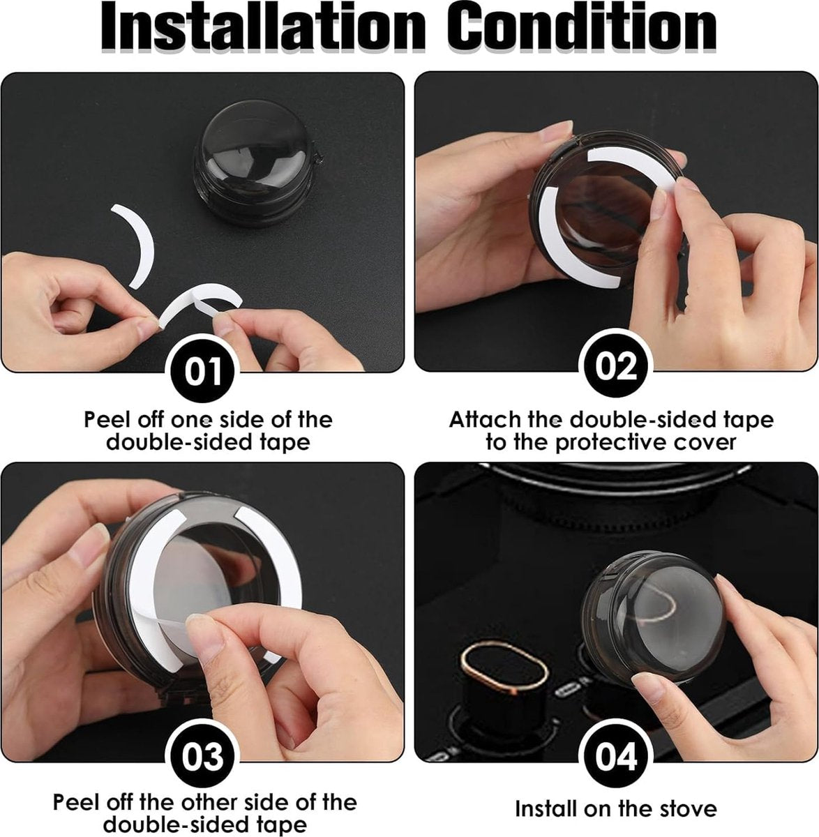 Gas Stove Knob Protective Cover - 8 Pieces - Universal - Plastic Knob Cover - Suitable for Gas Stove, Gas/Electric Stove, Electric Oven, Induction Stove, Gas BBQ, Hob - Kitchen Utensils - Black - Child Safety - Image 4
