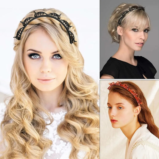 2-Piece Hairband with Clip - Tiara - Double-Layered Twist Braid Headband/Hairband/Tiara with Clips - Tiara with Hairpin - Hair Accessories - Elegant Headband for Women and Girls - Black / Brown - Image 3