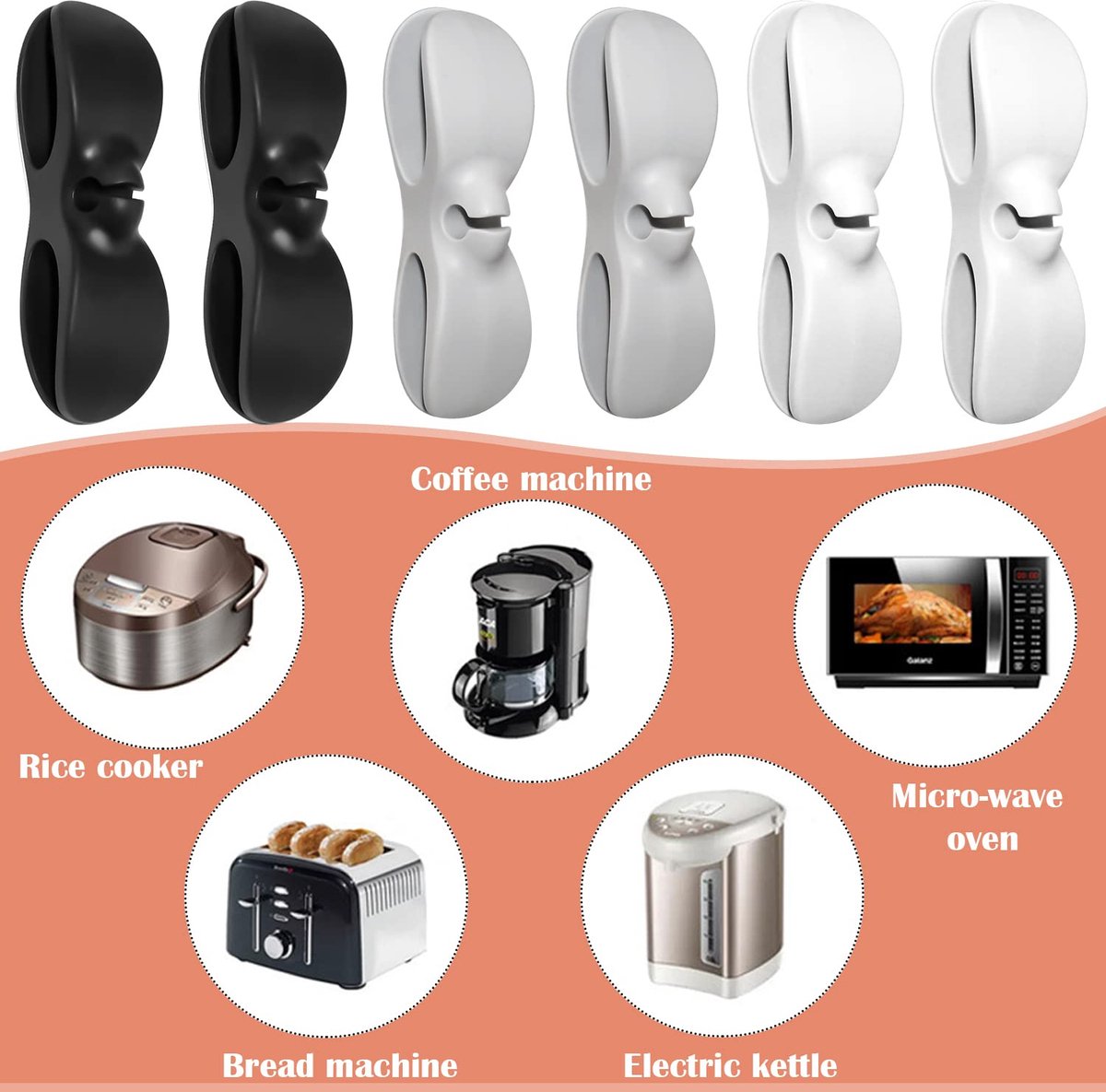 Cable Organizer - 6 Pieces - Cable Organizer - Cable Reels - Winder Cord Clip - Cable Wire Clips - Cord Holder - Cable Holders - Kitchen Organizers - Cable Reel Devices - Cable Holder - Gadget Accessories - Self-Adhesive - Black/Gray/White - Image 3