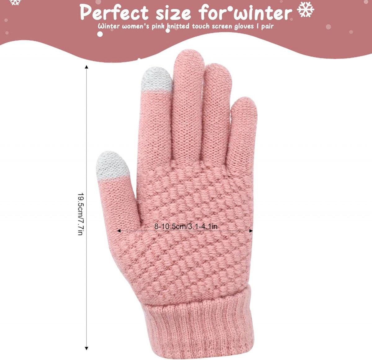 Women's Gloves - Glove - Touchscreen Gloves - Men's Gloves - Warm Gloves - Winter Gloves - Full Finger Knitted Gloves - Windproof Gloves - Splashproof Gloves - Thick - One Size - Pink - Image 2