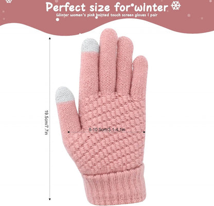 Women's Gloves - Glove - Touchscreen Gloves - Men's Gloves - Warm Gloves - Winter Gloves - Full Finger Knitted Gloves - Windproof Gloves - Splashproof Gloves - Thick - One Size - Pink - Image 2