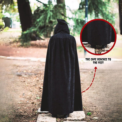 Luxury Black Hooded Coat - 170cm / XXL - Carnival Halloween Costume - Black Velour Coat - Hat - Adults - Dress Up - Costume Cape - Gothic - Fantasy - Halloween Suit - Carnival Clothing - Women and Men - Image 3