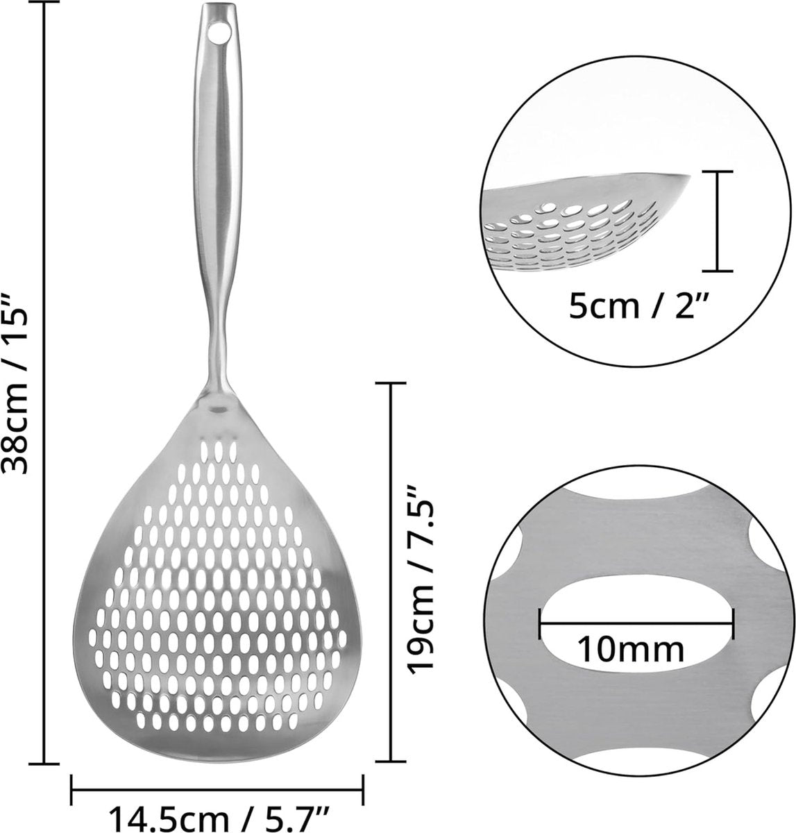 Skimmer - Stainless Steel - Deep-frying Spoon - Deep-frying Scoop - Food Sieve - Skimmer Spoon - Colander Spoon - Non-Stick - Hanging Handle - Dishwasher Safe - Draining Potatoes/Vegetables/Pasta - Sieve - Colander - Cooking Supplies - Kitchen Tools - Image 5
