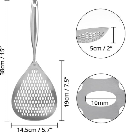 Skimmer - Stainless Steel - Deep-frying Spoon - Deep-frying Scoop - Food Sieve - Skimmer Spoon - Colander Spoon - Non-Stick - Hanging Handle - Dishwasher Safe - Draining Potatoes/Vegetables/Pasta - Sieve - Colander - Cooking Supplies - Kitchen Tools - Image 5